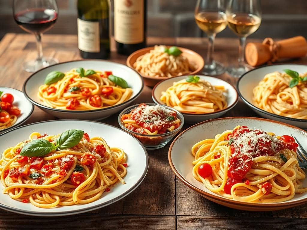 A beautifully arranged Italian pasta spread