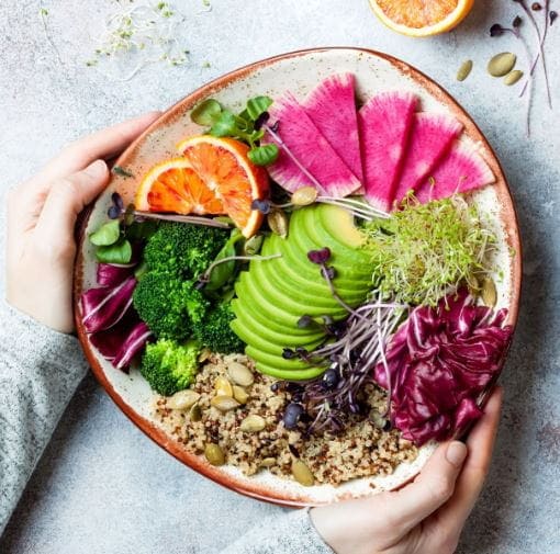 A variety of fresh plant-based foods including vegetables, legumes, grains, and fruits, symbolizing a healthy transition to a plant-based diet.