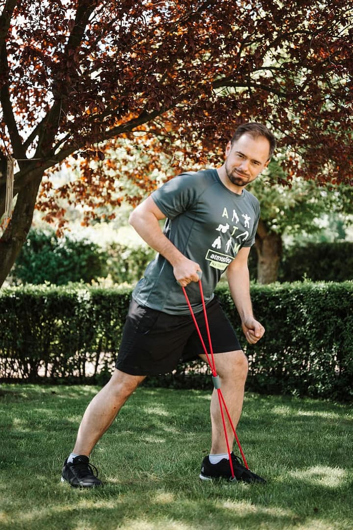 using dumbbells or resistance